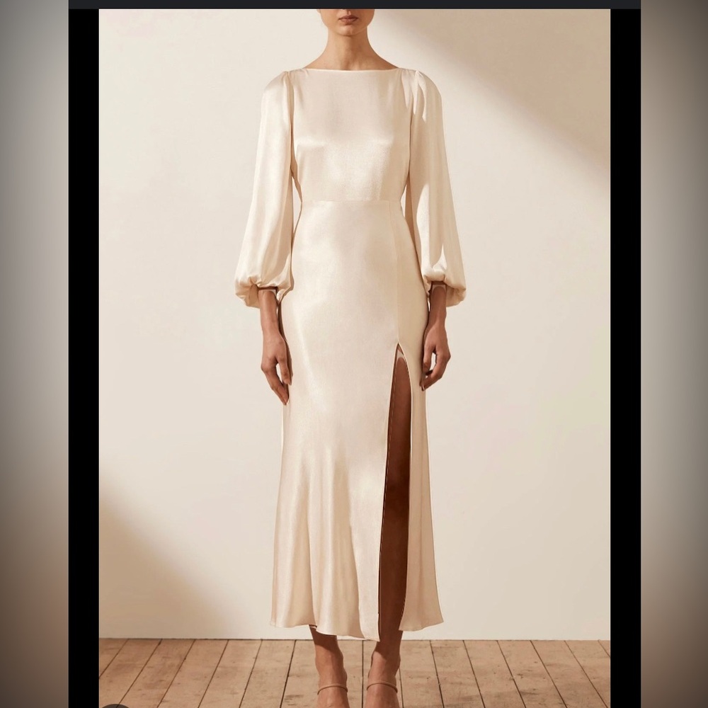 Shona Joy LA LUNE BALLOON SLEEVE BACKLESS MIDI DRESS